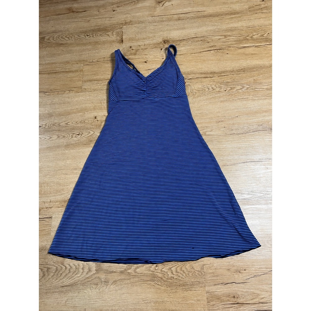 prAna Rebecca Dress Womens M Blue Jay Stripe Built In Bra NWT Flaw W3REBE115 NWT